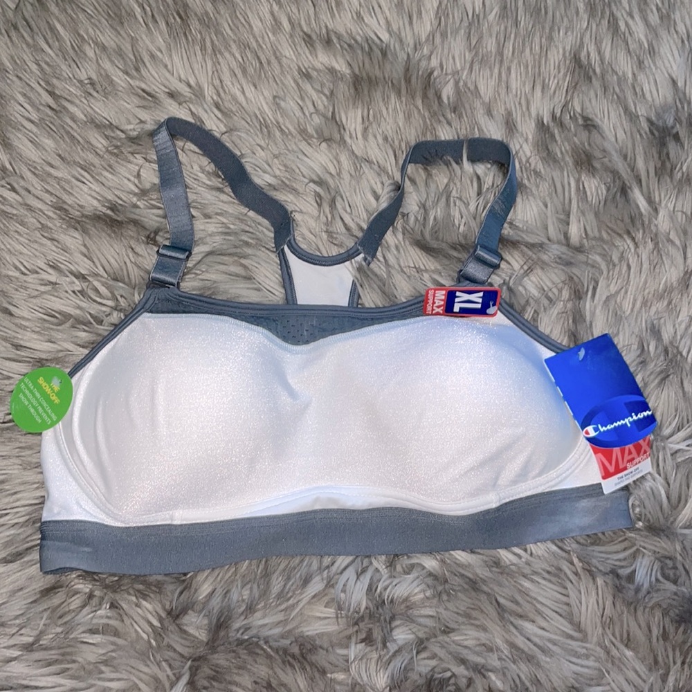 Champion White and Grey Mesh Max Support Sports Bra